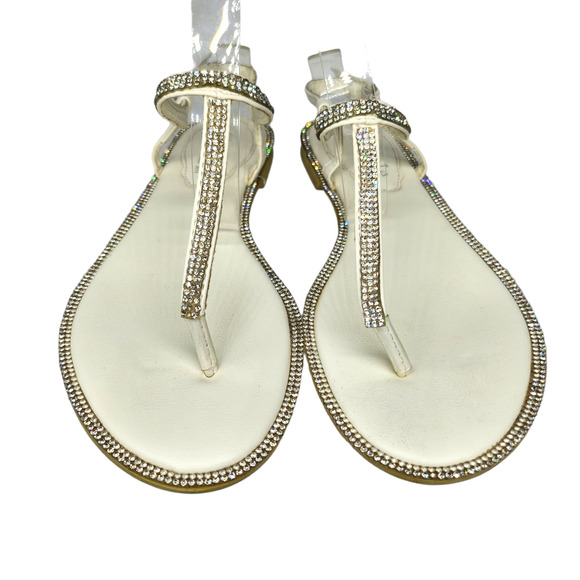 White Sparkly Sandals Rhinestones Embellished Dressy Thong Ankle Strap Womens 36 - Picture 5 of 12